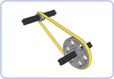 A half bush and a wedge belt wheel both have grooves for LEGO rubber bands and can be used as pulleys.