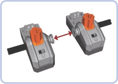 By meshing these two half bushes at the same angle, the two switches will be coupled and work as one. But if meshed with one half bush rotated by just one tooth relative to the other one, the two switches will be coupled so that only one of them can be on at a time and turning one off turns the other one on.