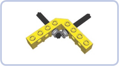 Toothed half bushes working as bevel gears. Note the quarter stud spacings between the half bushes and the adjacent brick. Meshed this way, the half bushes can actually work very smoothly, provided high torque is not applied.