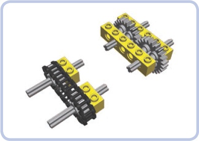 One major advantage of a chain (left) is that it does not require reinforced structure around it to handle high torque, unlike gears meshed directly (right).