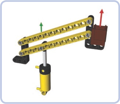 A boom of a crane made of parallel levers. The parallel levers ensure that the element on the end of the levers maintains constant orientation as the levers move it up and down.