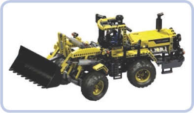 The LEGO 8265 set features a complex front loader whose arms (elevating the bucket) form parallel levers.