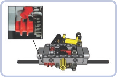 Compact nonsteered axle with a differential lock. Note that the transmission driving ring is moved by a common connector piece rather than by the changeover catch. The connector piece moves it without any backlash and is less likely to snap off under stress.