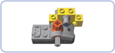 In this simple way to limit a Power Functions switch to the on and off positions, the pin prevents the orange switch from moving to the far right on position).