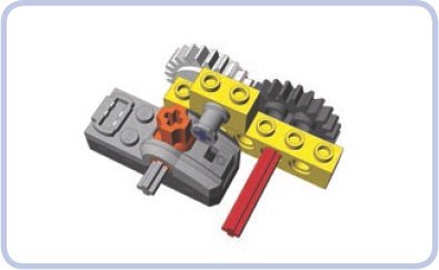 A blocked Power Functions switch is connected to a vehicle’s driveshaft (red) through a 24-tooth gear with clutch (white).