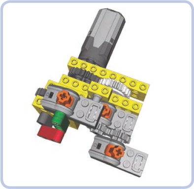 A more complex variant uses the Power Functions switch and an eccentric mechanism to make lights flash. The gear is identical to that of the previous figure.