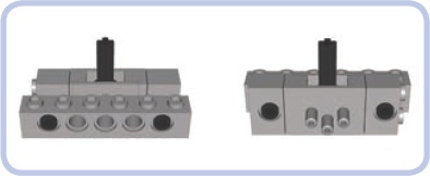 By placing a 1×2 Technic brick on each end of the valve (front and back shown), you can connect the valve to a brick or beam that is at least five pin holes long.