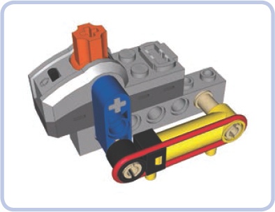 A close-up view of a pressure switch. The switch usually needs adjusting to activate at the desired pressure threshold. It can be fine-tuned by adjusting the rubber band’s strength, the angle of the cylinder relative to the lever, and the length of the lever. It is also possible to use old 9V switches, which offer less resistance, or to use multiple cylinders. Large cylinders can be used as well, although their large capacity makes them less sensitive and therefore less useful in system that must react to small changes in air pressure.