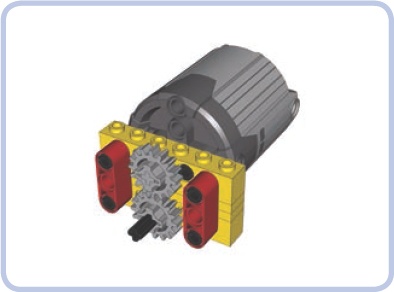 The two red beams hold the yellow Technic bricks together. Without these beams, the powerful PF XL motor would push the lower brick away the moment it started running.