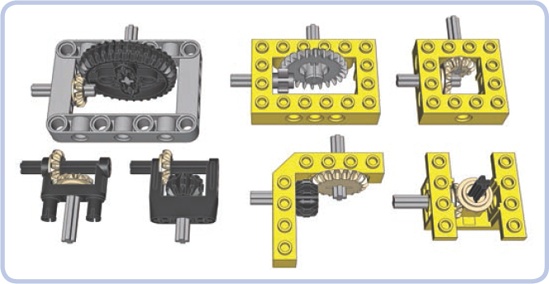 LEGO pieces for reinforcing perpendicular gears