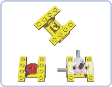 Piece #6585 is a particularly interesting brace that can reinforce both horizontal and vertical gears. Technic bricks and plates can be connected to it to support their axles.