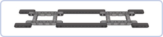 A simple combination of rails made of studless beams, with extended body frames working as crossbars. The frames provide space for differentials for front and rear axles, and there is plenty of space between the rails for a propulsion system or a power supply.