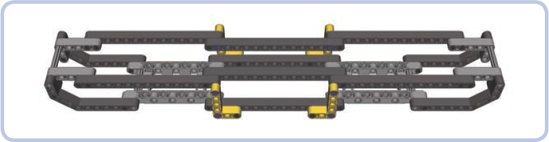 A studless body frame with two pairs of rails, one above the other. The upper pair is supported at the ends and in the middle. Studless frames work well with smaller, compact models where adding many elements to the chassis is more important than its rigidity.