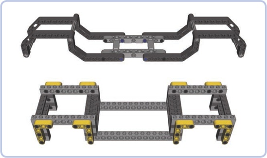 Examples of studless and studfull body frames with rails of complex shapes