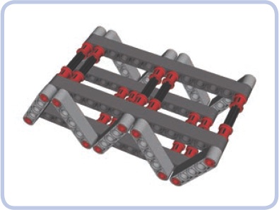 Two planar trusses, connected using axles and pins with bushes, create a basic space truss.