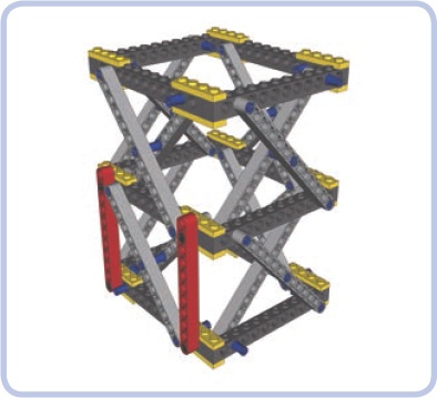 Space combination of the Brown truss module. Note that vertical beams (red) can be added for further reinforcement.