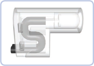 Side view of the LEGO LED. You can see part of the wire tucked in to prevent it from being ripped off. The actual LED is located in a protruding tube that fits into a pin hole and is slightly less than a single stud long.