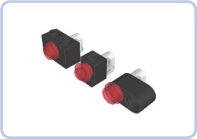 The most common examples of installing LEDs in other LEGO pieces. The LEDs fit perfectly into a pin hole. Since their protruding part is less than a stud long, there is still enough room to put in, for example, semitransparent round plates from the other side, creating lights in various colors.