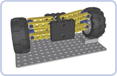 Independent suspension with one wheel on an obstacle. Note that the position of the other wheel is unaffected, as it should be with an independent suspension.