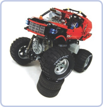 My Monster Truck model was a good example of independent suspension. Note that the vertical orientation of both front wheels was identical despite the extreme difference in their heights.