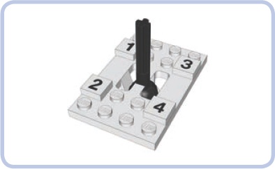 The unique shift stick from the 8880 set, the first LEGO set with a nonlinear and synchronized transmission. The transmission has 4 speeds, and the stick can move in an H pattern, allowing it to shift from one gear to any other.