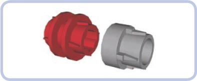 The extension driving ring (light grey) can be put over the transmission driving ring (red), extending it by 1 stud. Note that there is a large backlash between the driving ring and the gear it engages through extension.