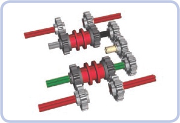 A synchronized distribution transmission with four outputs