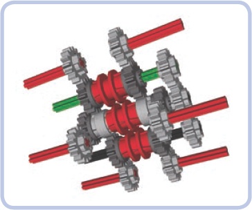 A synchronized distribution transmission with six outputs