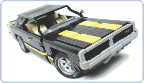 My 1969 Dodge Charger model appears to have a massive hood with plenty of space beneath it. However since I decided to model the car’s huge engine, almost none of this space was available for mechanical components, and I was barely able to fit a mechanism to lift the distinctive grille that reveals the car’s headlamps. Most of the electric components ended up in the trunk.