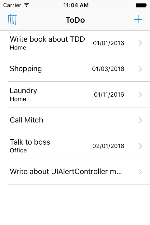 The task list view