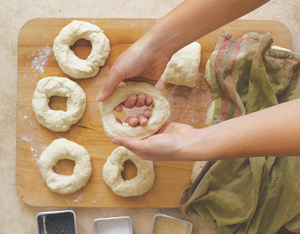 Continuing to shape the small rings into bagels