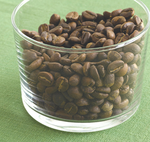 Darkly roasted coffee beans