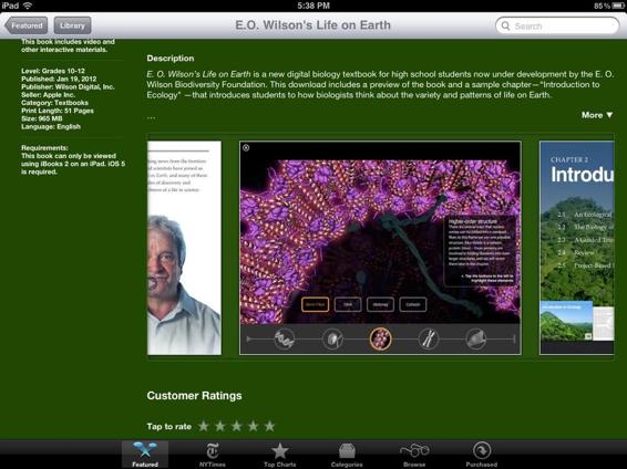 Screenshots in the iBookstore from Life on Earth show off both design and functionality.