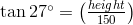 \tan 27^\circ= \left(\frac{height}{150}\right)