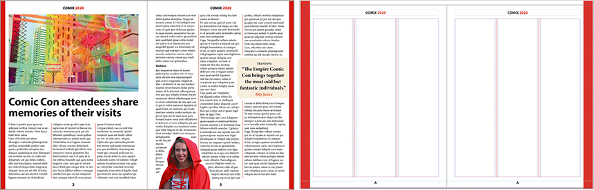 A two-page spread of a magazine is shown.