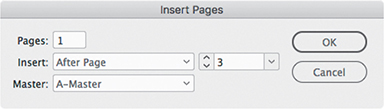 A screenshot of an Insert Pages panel.