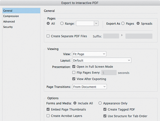 A screenshot of Export to Interactive PDF dialog box.