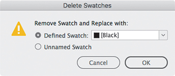 A screenshot of the Delete Swatches dialog box.