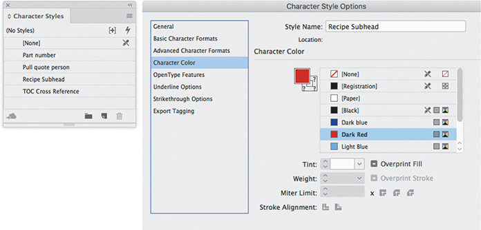 A screenshot of the Character Styles panel.