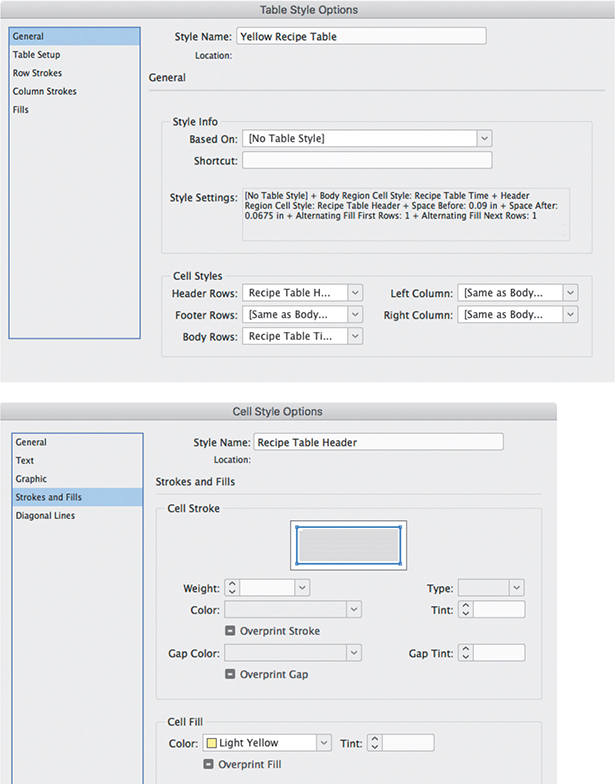 A screenshot of the Table Style Options dialog box is shown.