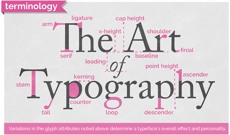 Several typographical terminologies are shown in the figure.