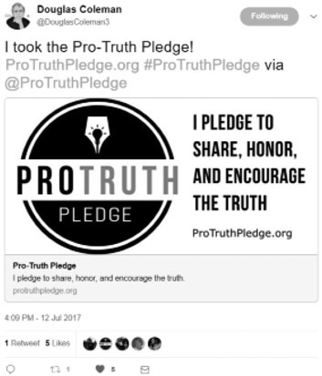 Fig. 8.1 Douglas Coleman’s tweet about taking the Pro-Truth Pledge (courtesy of Twitter)