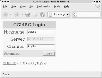 The CGI:IRC login page