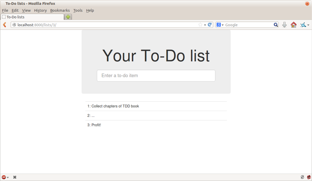 Screenshot of lists page with big styling.