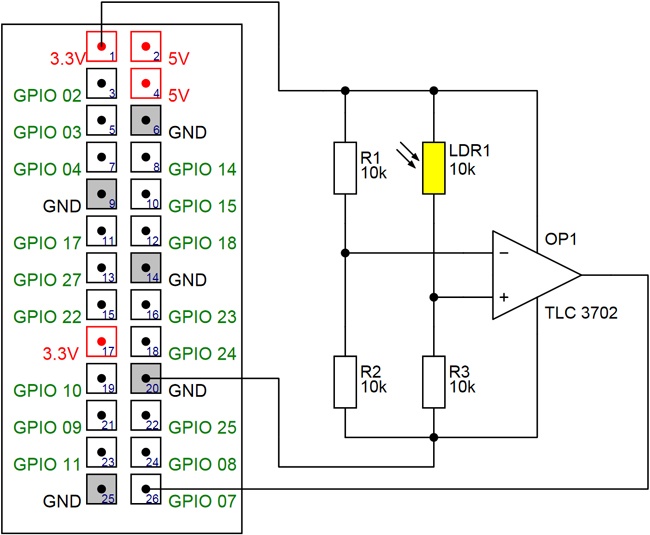 Der Schaltplan zur Steuerung des GPIO-Pins über den LDR