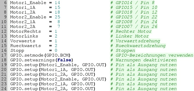 Das Python-Programm zur Ansteuerung des PiRovers (Initialisierung)