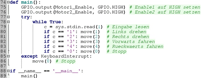 Das Python-Programm zur Ansteuerung des PiRovers