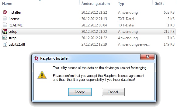 Das Starten des Raspbmc-Installers