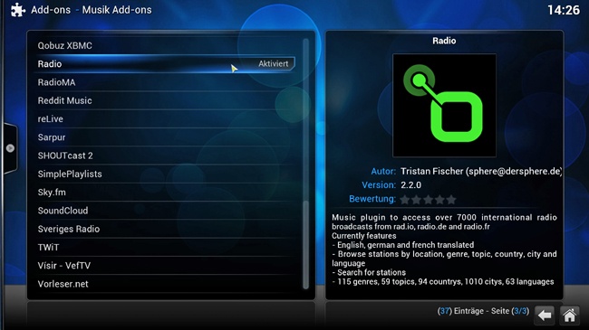 Das XBMC Musik-Add-On »Radio”