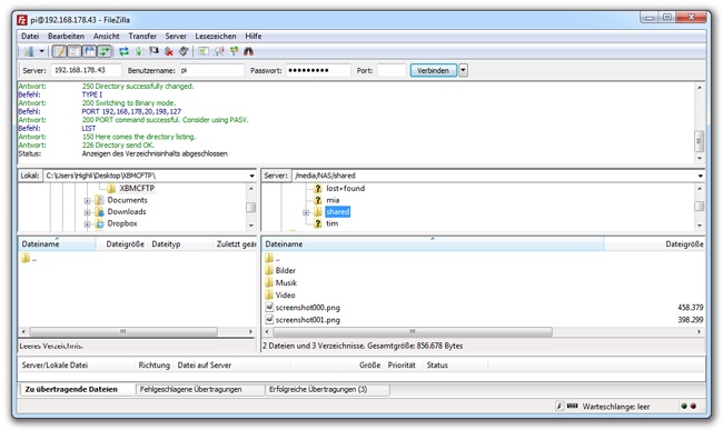 FileZilla als FTP-Client